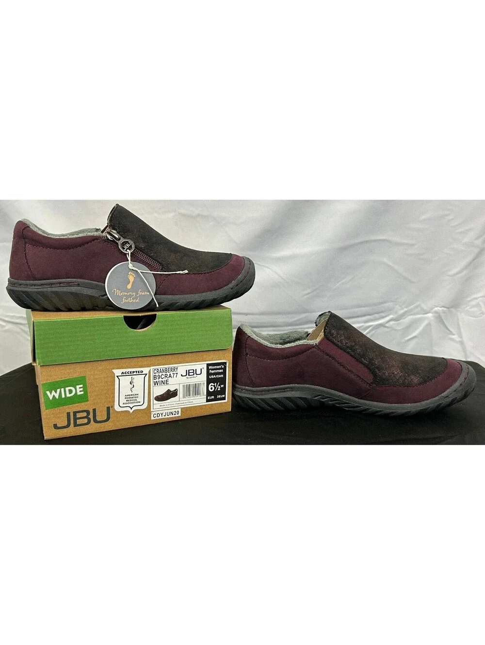 NEW! JBU by Jambu Cranberry B9CRA77 Wine Women's 6.5W Slip-On Memory Foam Shoes